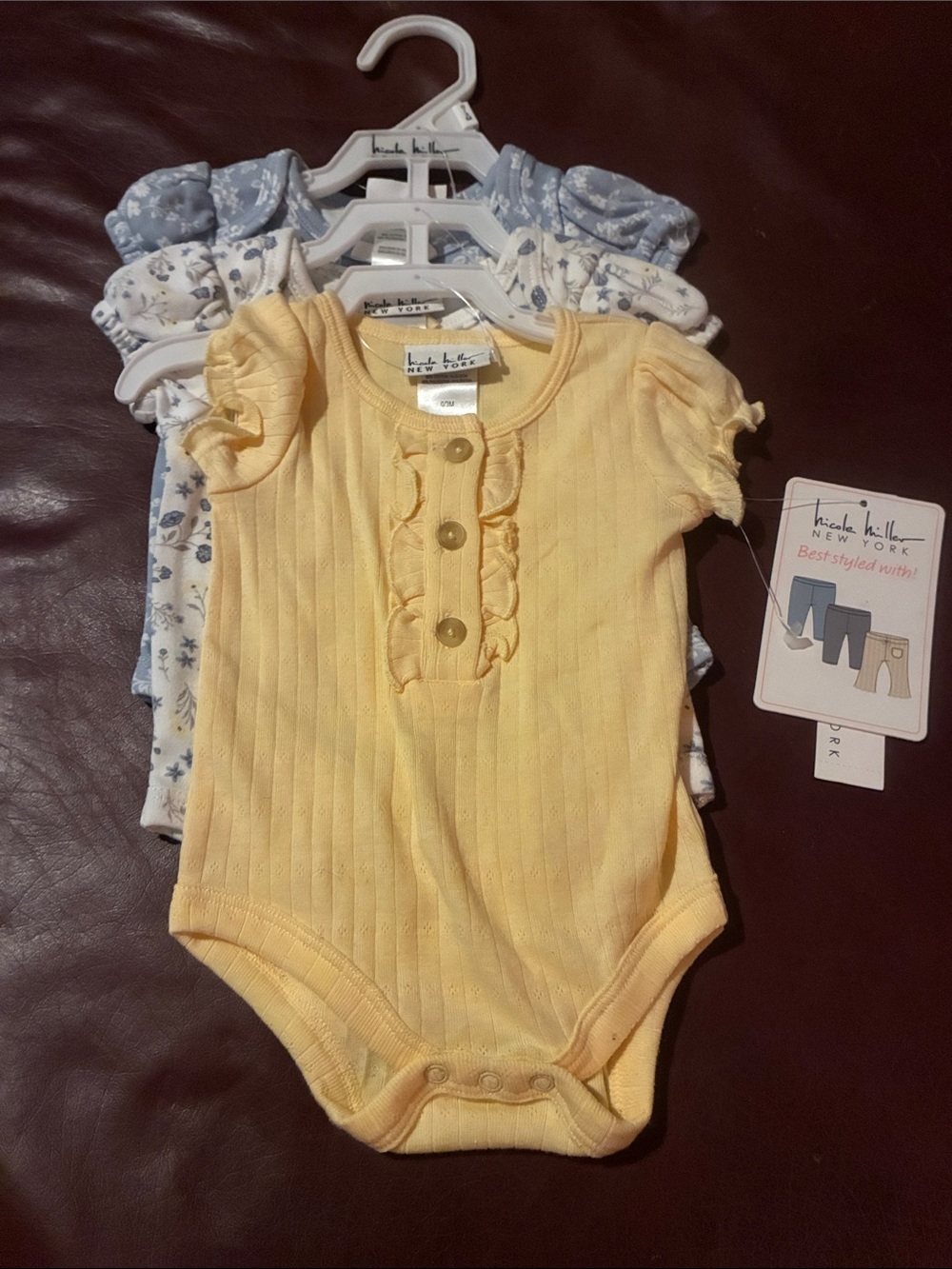 Nicole Miller Soft Yellow Ribbed Ruffle Bodysuit